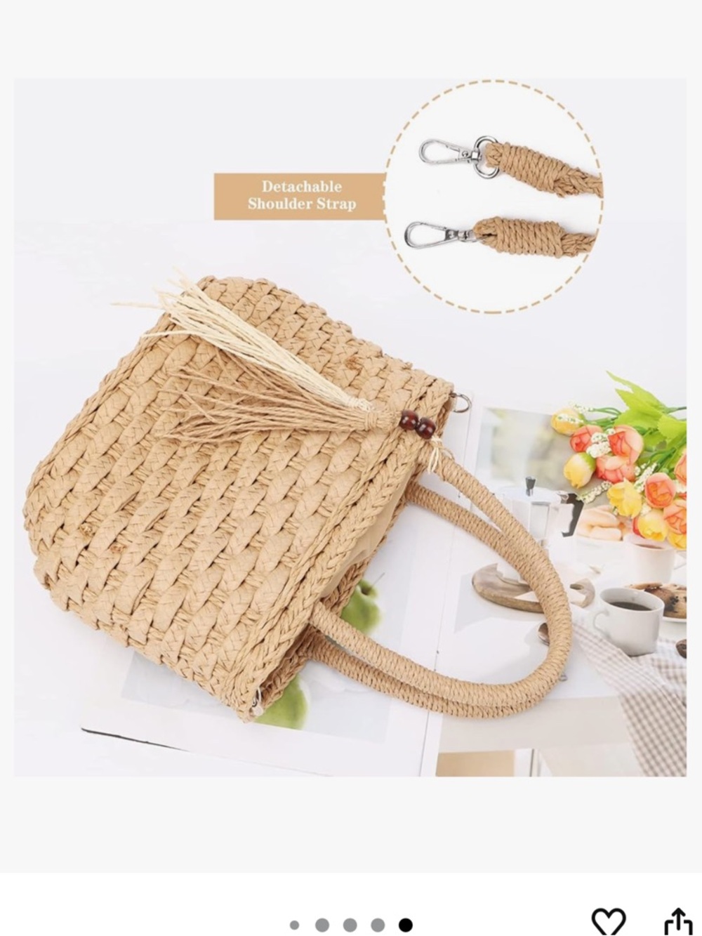 Woven Straw Tote Bag with Tassel - Natural - Picture 6 of 6